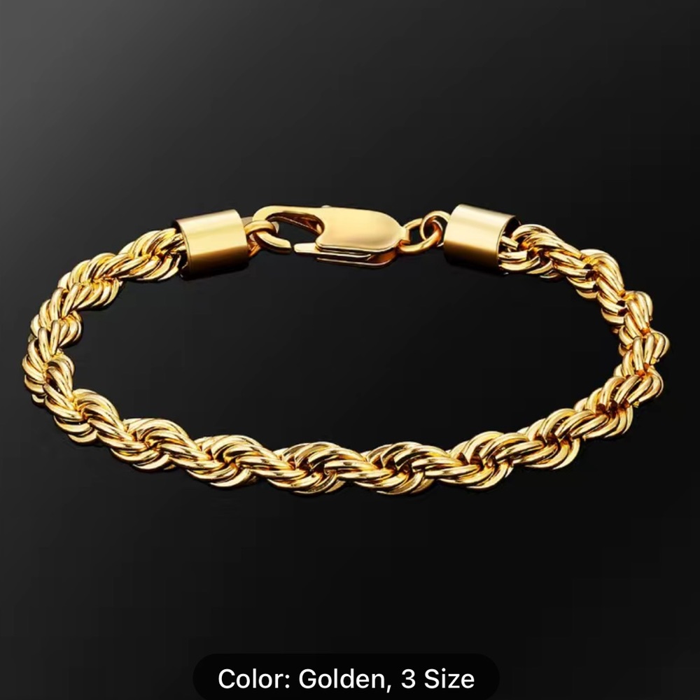 Men's 18K Gold Plated Titanium Steel Stylish Rope Chain Bracelet 6mm